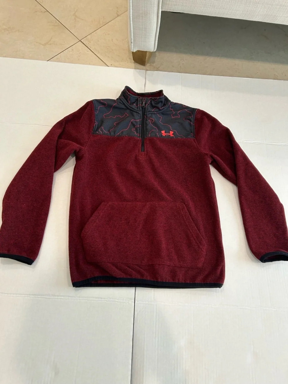 Under Armour Youth Medium Burgundy Fleece with Black Contrast Yoke
